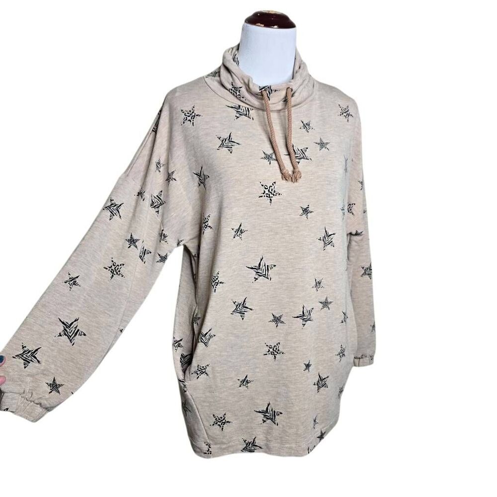 Marks & Spencer Lounge Edit Oatmeal Star Cowl Neck Top Pockets 8